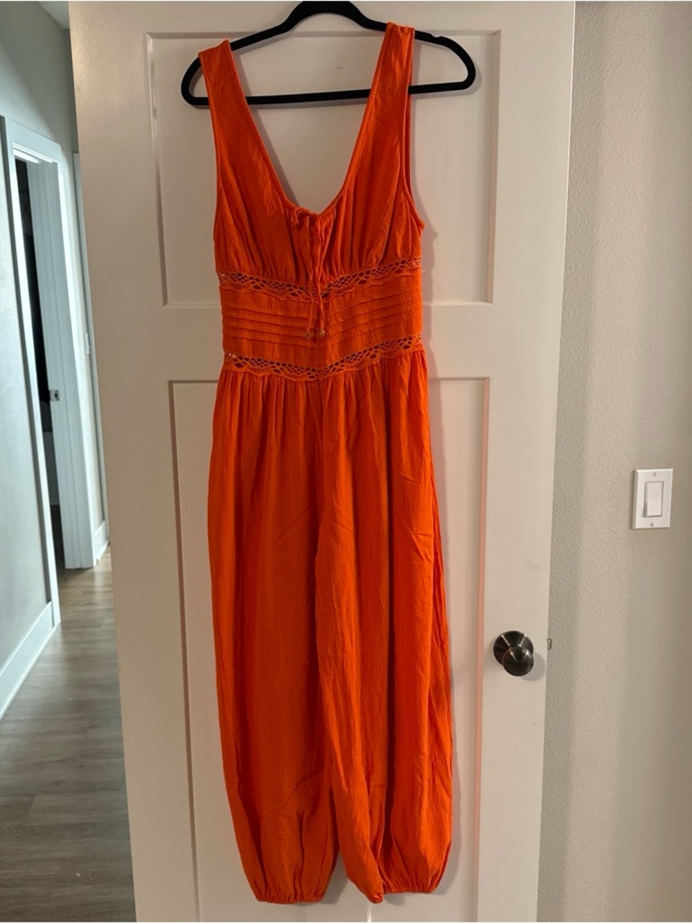 Free People Women’s Sleeveless Orange Jumpsuit with Lace Waist